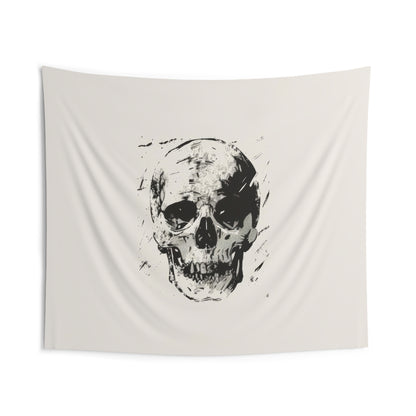 Grunge Skull Print Wall Tapestry, Monochrome Gothic Art Decor, Stylish Edgy Look for Bedroom, Dorm, or Living Room, Urban Chic Interior