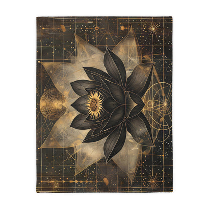 Black Lotus Blossom Dual-Sided Throw Blanket – Occult and Sacred Geometry Home Decor