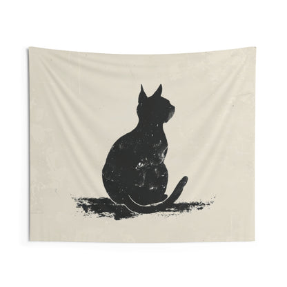 Silhouette Cat Wall Tapestry, Modern Minimalist Feline Art, Chic Monochrome Pet Decor for Bedroom, Dorm Room, and Cozy Living Areas