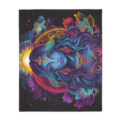 Cosmic Goddess Double Sided Throw Blanket, Electric Mandala Design, Neon Aesthetic, Mystical Magical Bedroom, Living, and Dorm Room Decor