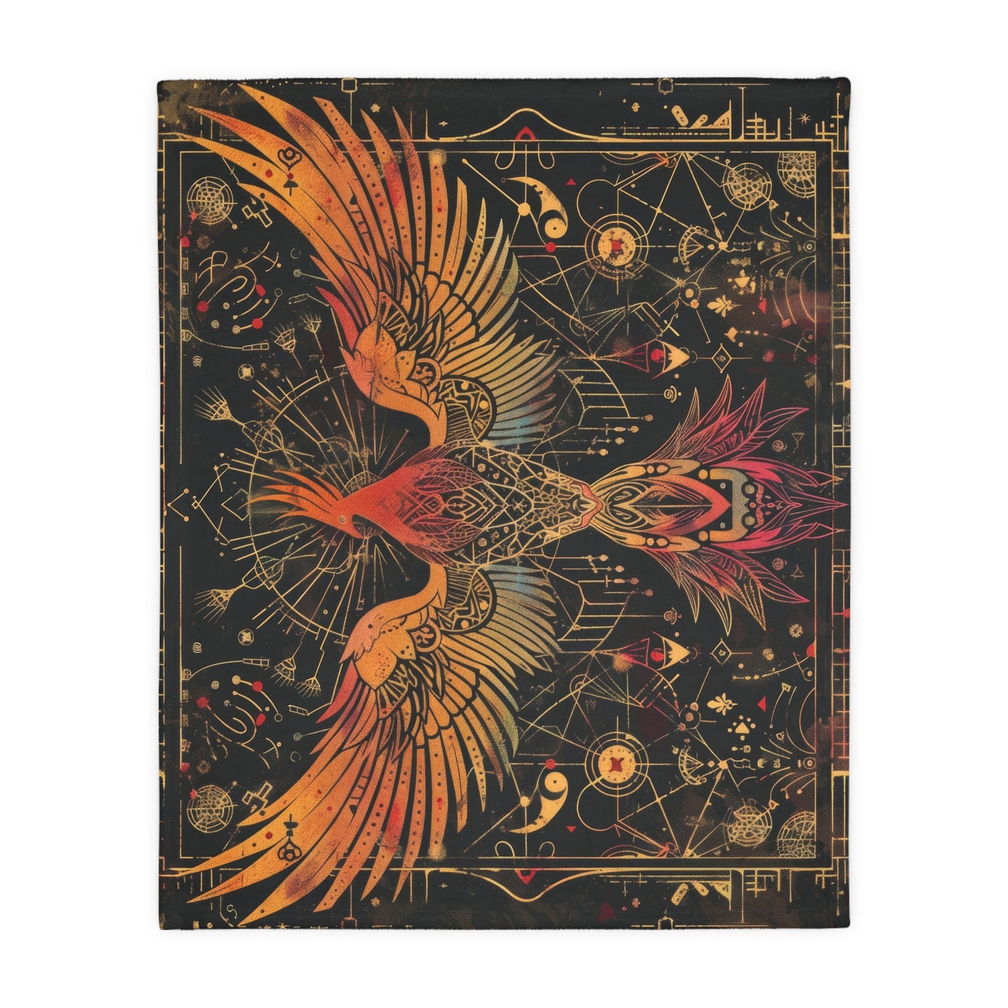 Phoenix Rising Double-Sided Decorative Throw Blanket – Sacred Geometry and Occult-Themed Home Accessory