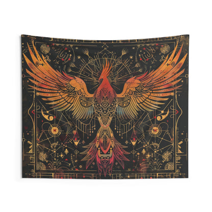 Phoenix Ascension Indoor Wall Hanging, Mystical Dark Arts Theme, Intricate Sacred Geometry Decor for Bedrooms, Living Spaces, and College Dorms