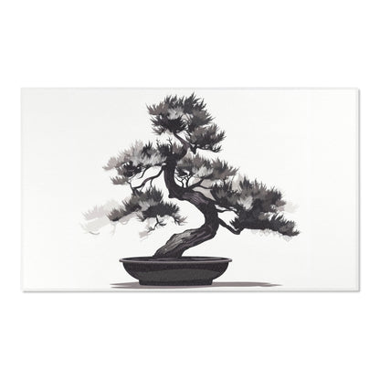 Chinese Ink Style Bonsai Tree Chenille Area Rug (3 Sizes), Simple Minimalist Aesthetic, Zen Nature Style Living, Dorm & Bed Room Decor