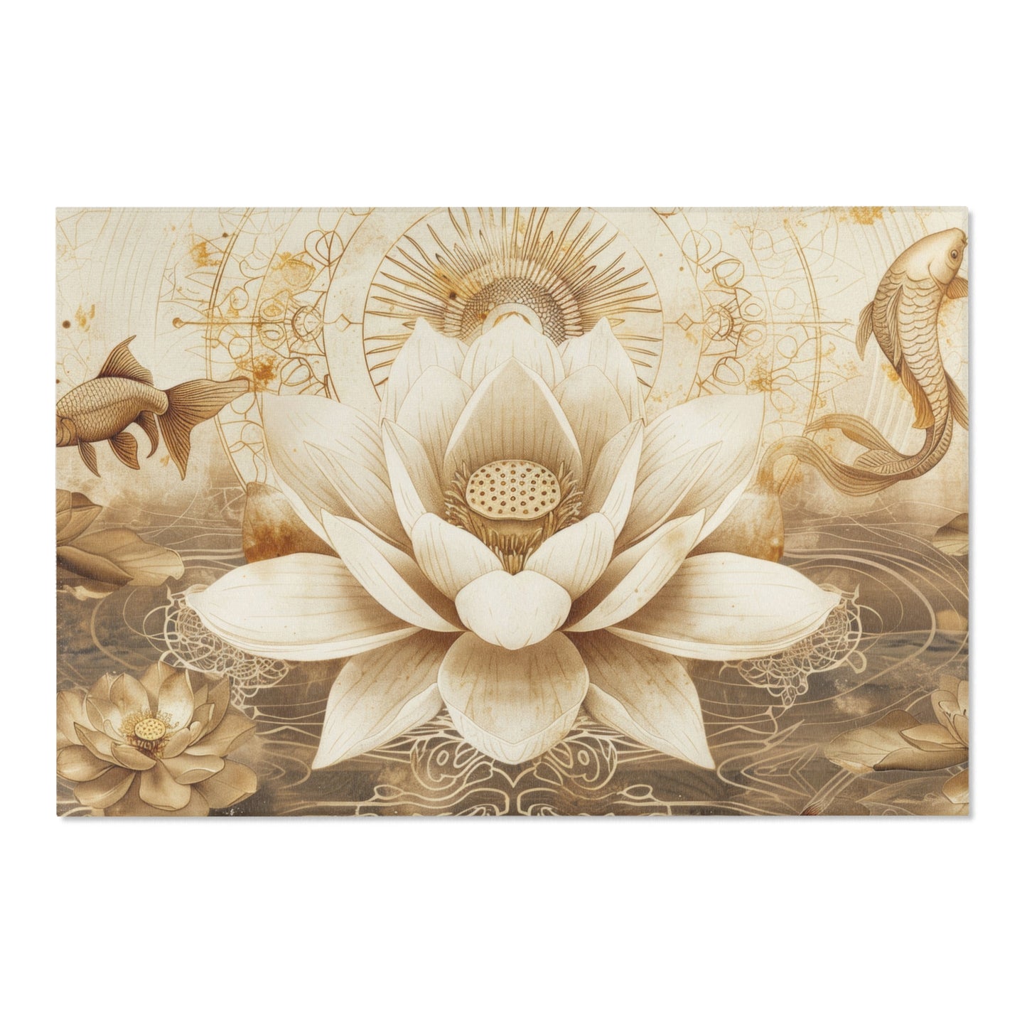 White Lotus Blossom Indoor Chenille Area Rug (3 Sizes), Ancient Occult Aesthetic, Zen Nature Style Living, Dorm & Bed Room Decor