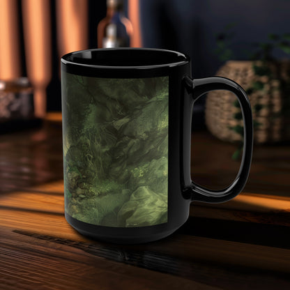 Danu's Enchanted Forest 15oz Black Ceramic Mug, Celtic Mother Goddess Essence, Verdant Woodland Serenity Sip