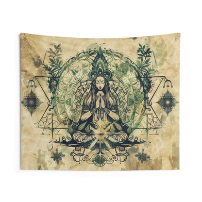 Nature Goddess Indoor Wall Tapestry, Mysterious Occult Design, Sacred Geometry Aesthetic Enchanting Bedroom, Living, and Dorm Room Decor