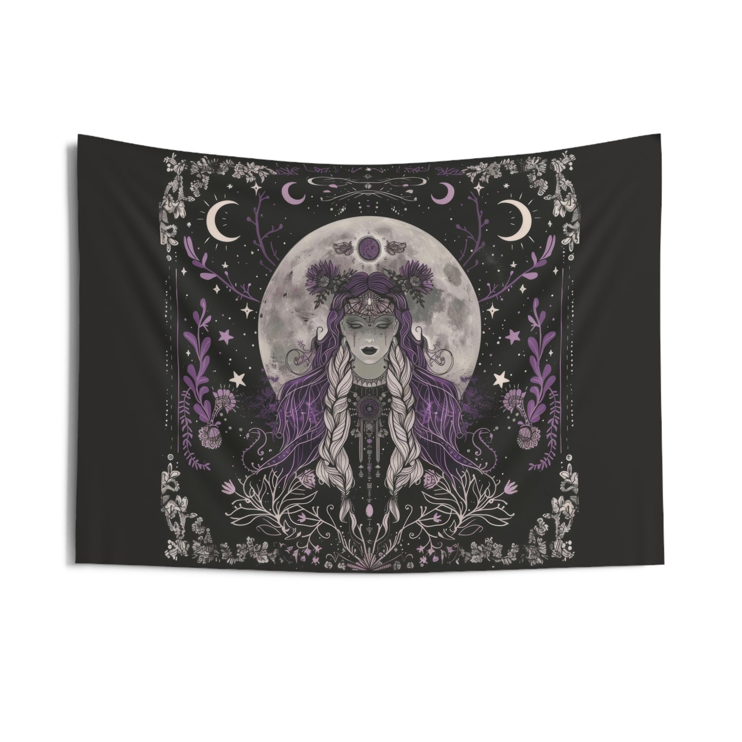 Enchanted Lunar Goddess & Wildflower Wall Tapestry – Mystical Moonlit Decor for Home & Dorm