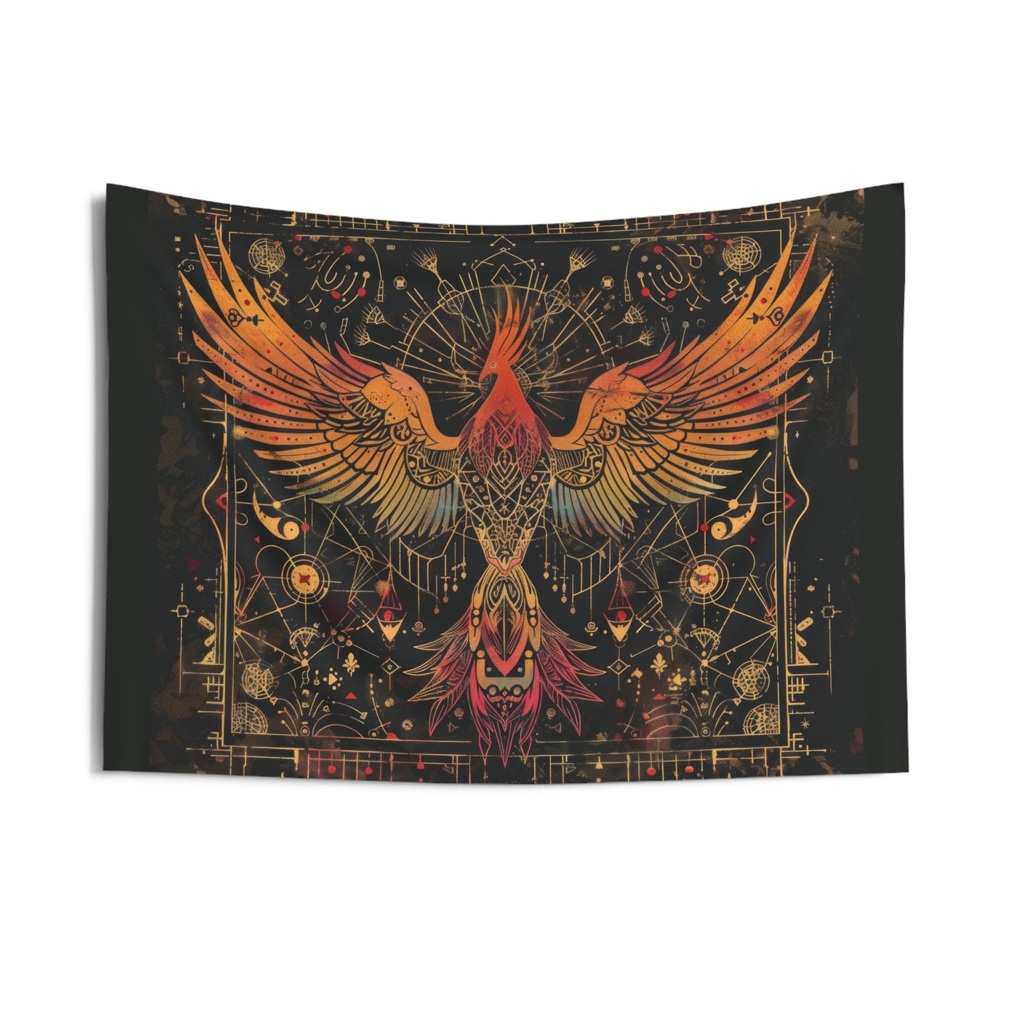 Phoenix Ascension Indoor Wall Hanging, Mystical Dark Arts Theme, Intricate Sacred Geometry Decor for Bedrooms, Living Spaces, and College Dorms