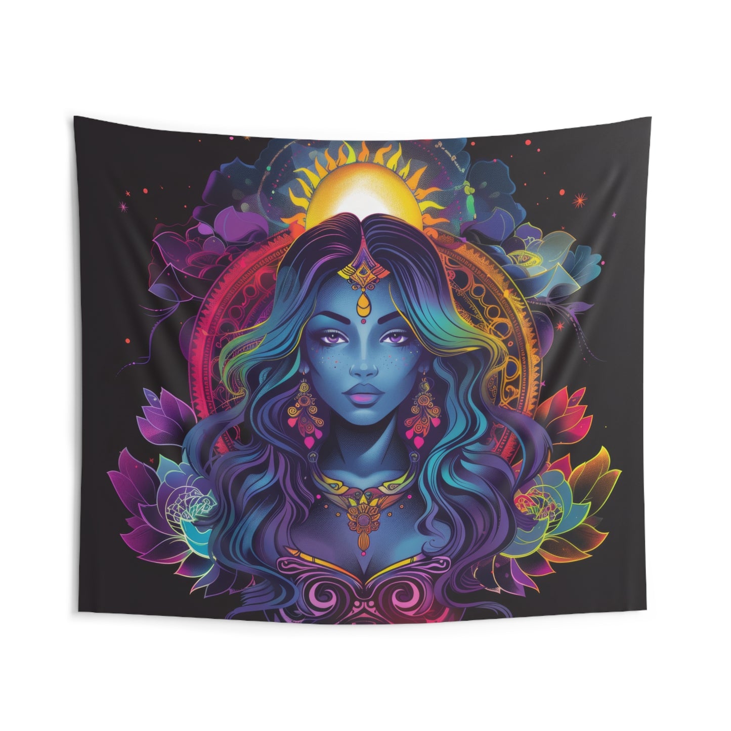 Cosmic Goddess Indoor Wall Tapestry – Electric Mandala Inspired Decor for Enchanting Spaces