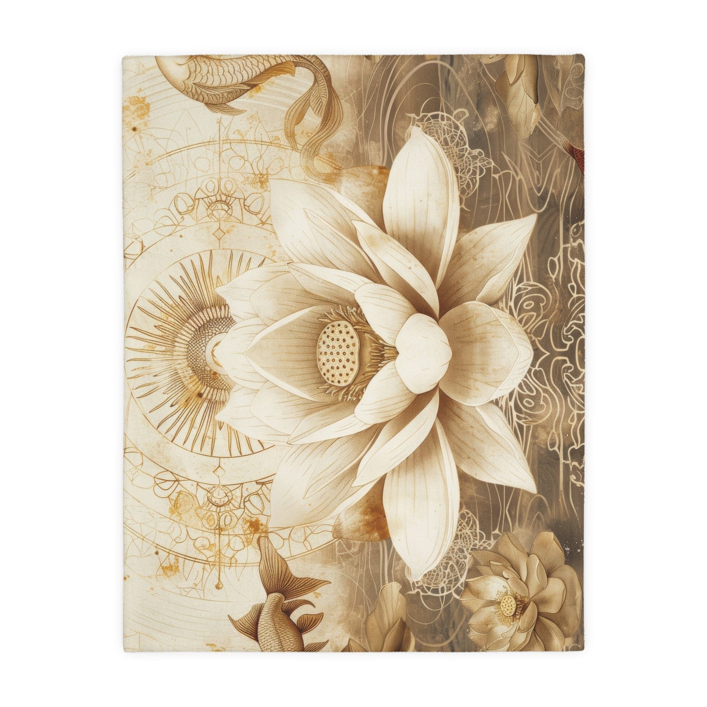 White Lotus Blossom Double Sided Throw Blanket, Ancient Occult Aesthetic, Zen Nature Style Living, Dorm & Bed Room Decor