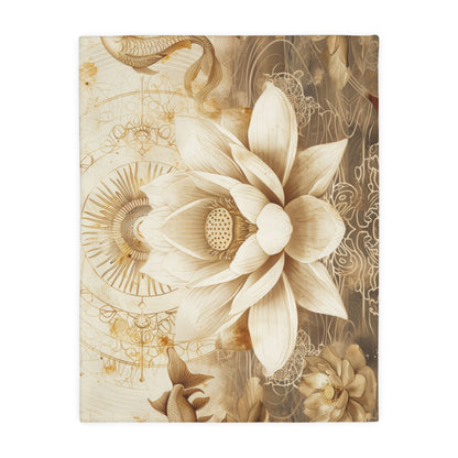 White Lotus Blossom Double Sided Throw Blanket, Ancient Occult Aesthetic, Zen Nature Style Living, Dorm & Bed Room Decor