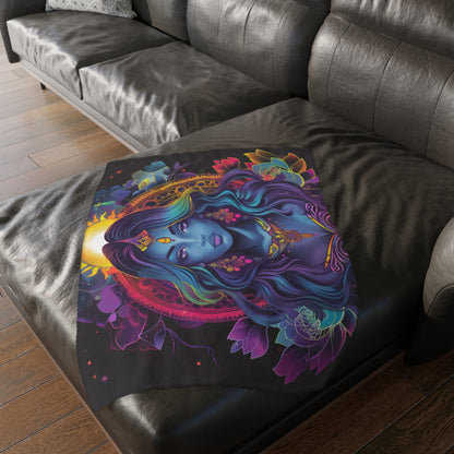 Cosmic Goddess Double Sided Throw Blanket, Electric Mandala Design, Neon Aesthetic, Mystical Magical Bedroom, Living, and Dorm Room Decor