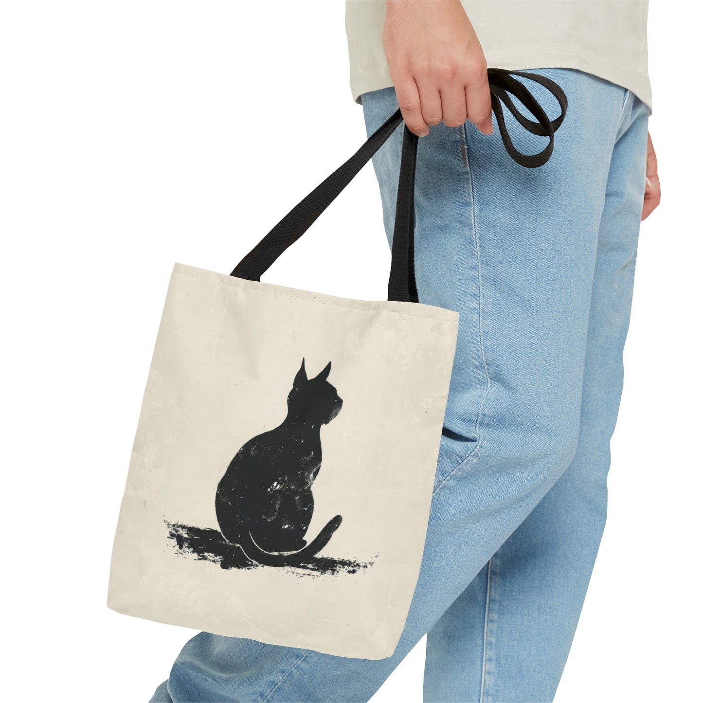 Silhouette Cat Double Sided Tote Bag (3 Sizes), Modern Minimalist Feline Art, Chic Monochrome Pet Fashion Style, Black Handles