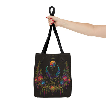 Celestial Garden Double-Sided Tote Bag, Cosmic Bloom Aesthetic, Moonlit Floral Symphony, Starlit Wilderness Design, Galactic Botanical Accessory