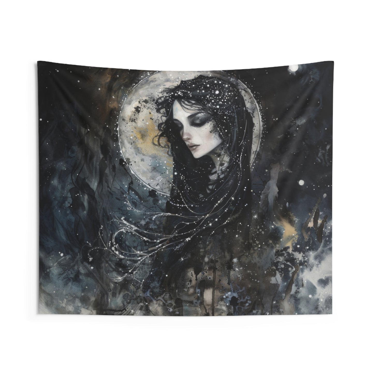 Nyx’s Nocturne Wall Tapestry, Greek Night Goddess Essence, Cosmic Elegance Decor, Mystical Interior Majesty