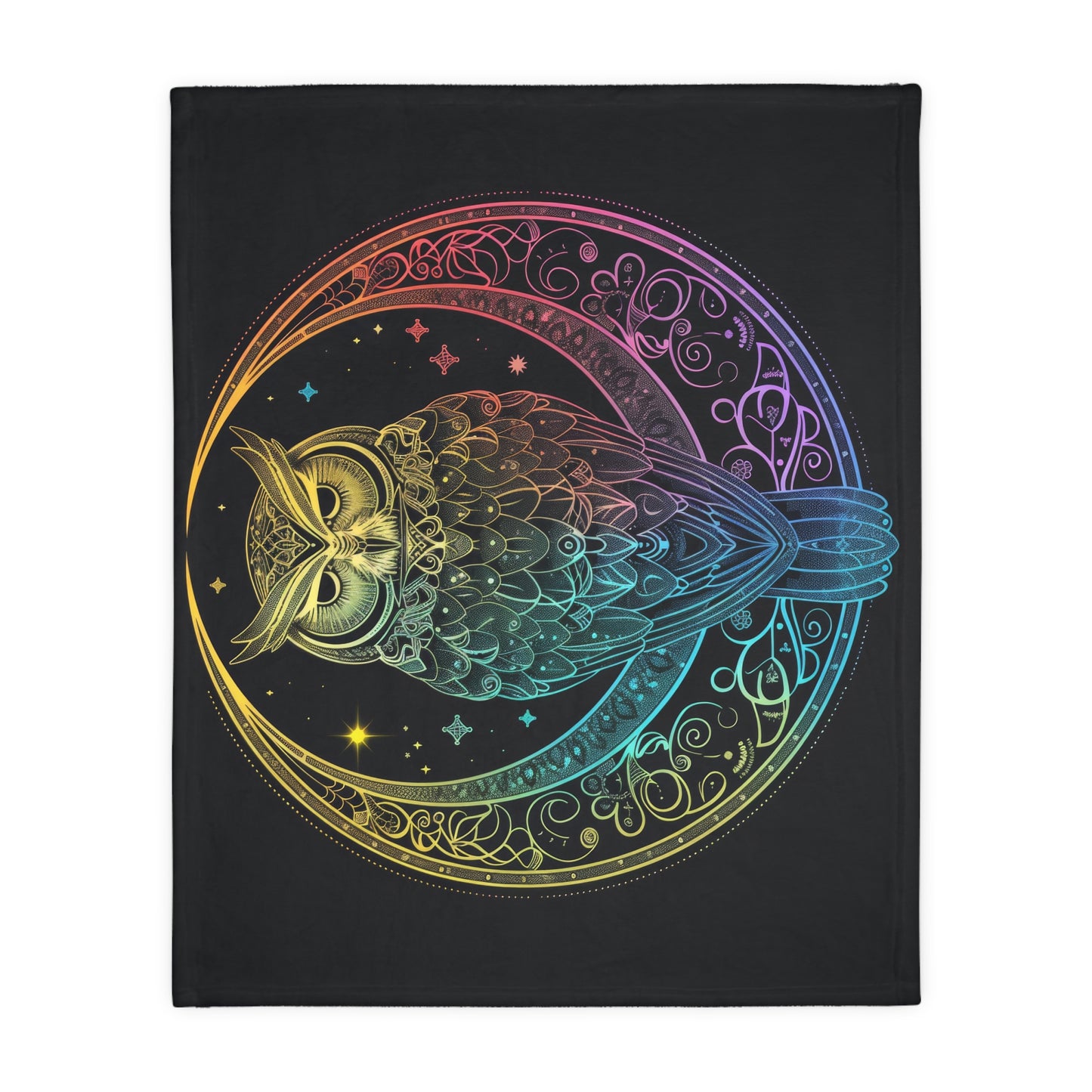 Lunar Sentinel Owl Double-Sided Throw Blanket, Moonlit Avian Emblem, Cosmic Wisdom Design, Starry Night and Lunar Motif, Mystical Moonlit Art