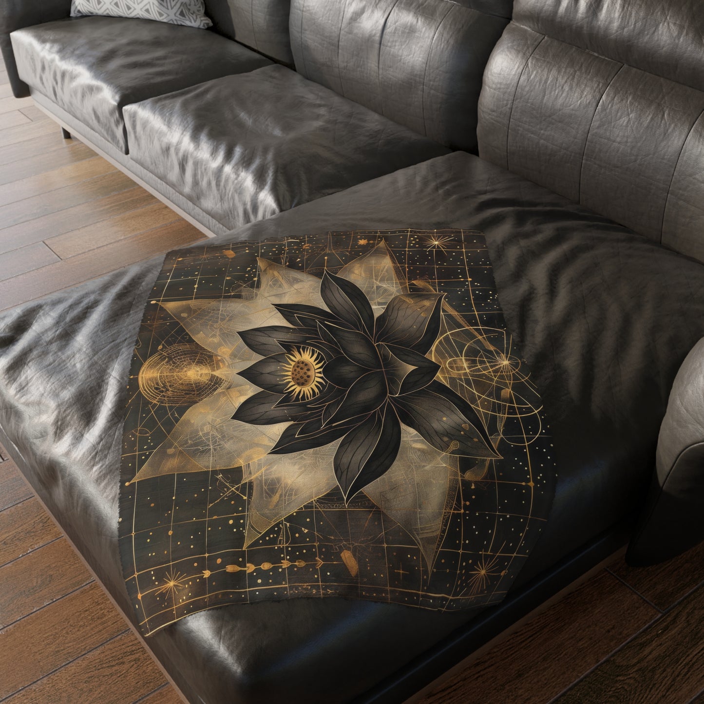 Black Lotus Blossom Dual-Sided Throw Blanket – Occult and Sacred Geometry Home Decor