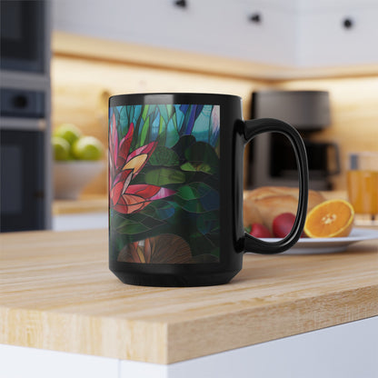 Vibrant Stained Glass Lotus 15oz Ceramic Mug, Floral Elegance, Serene Morning Coffee Companion, Inspiring Zen Beverage Experience