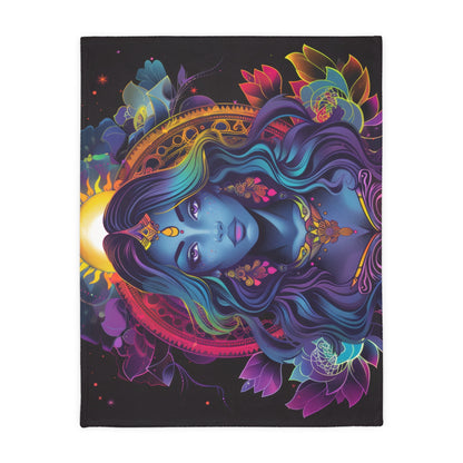 Cosmic Goddess Double Sided Throw Blanket, Electric Mandala Design, Neon Aesthetic, Mystical Magical Bedroom, Living, and Dorm Room Decor