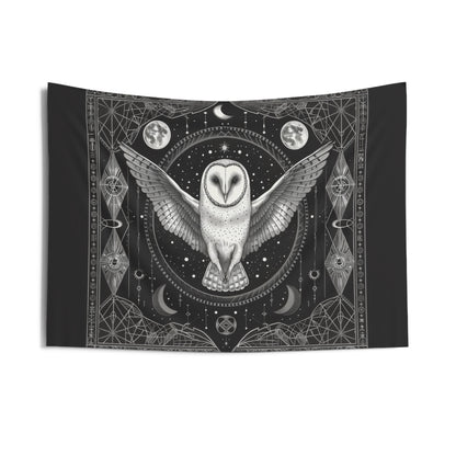 Mystical White Barn Owl Wall Tapestry - Enchanting Dark Occult and Sacred Geometry Home Decor, Available in 4 Sizes