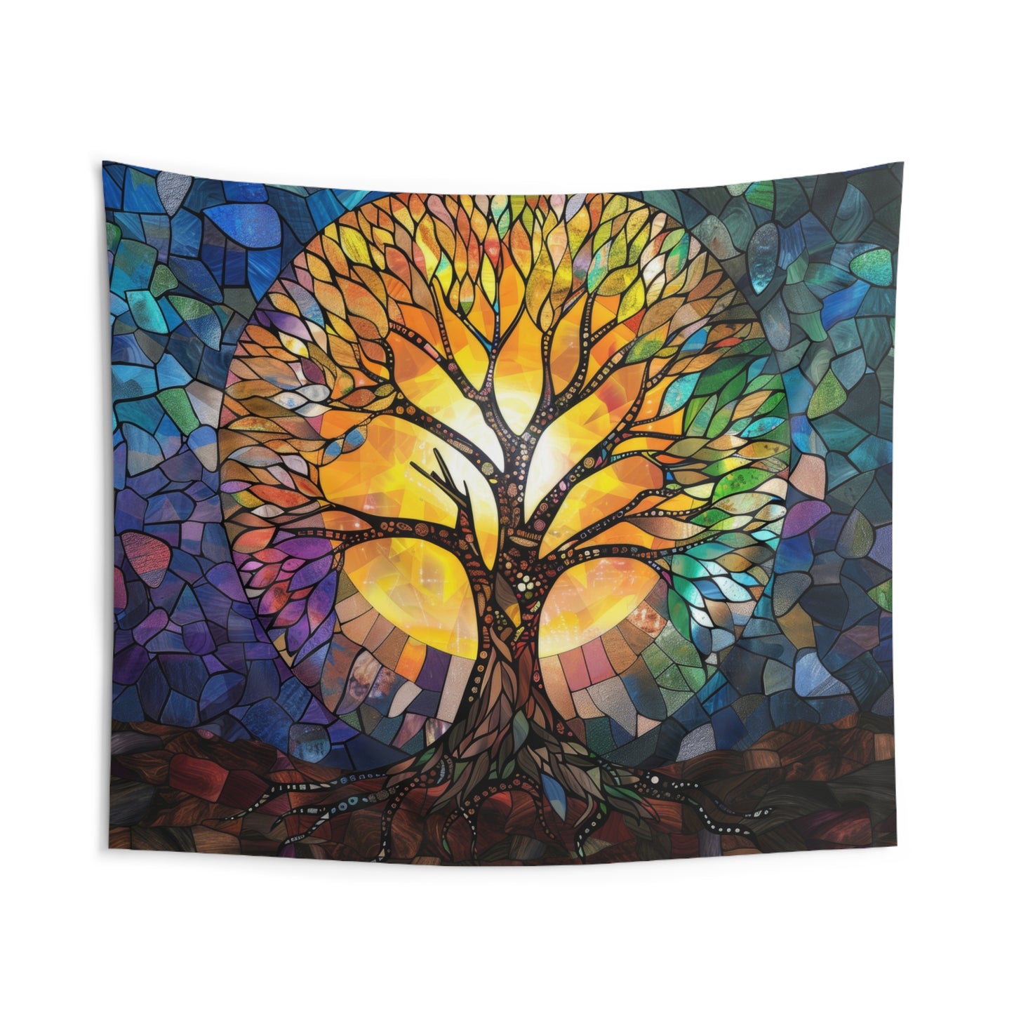 Illuminated Tree of Life Stained Glass Wall Tapestry, Majestic Nature Art, Soulful Decor for Harmonious Living & Meditative Spaces