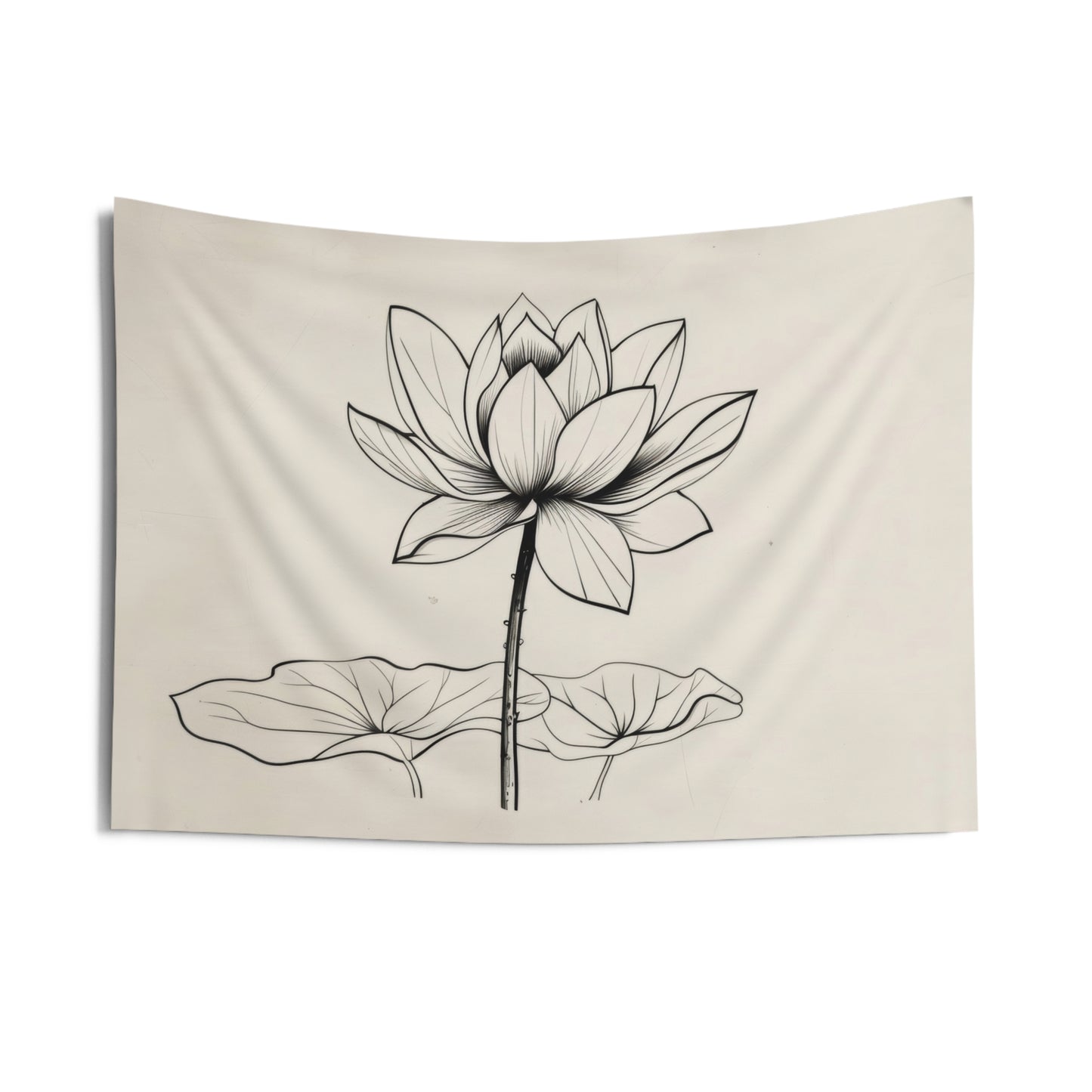 Lotus Flower Line Art Wall Tapestry, Elegant Botanical Illustration, Peaceful Zen Decor for Yoga Space, Bedroom, or Living Area