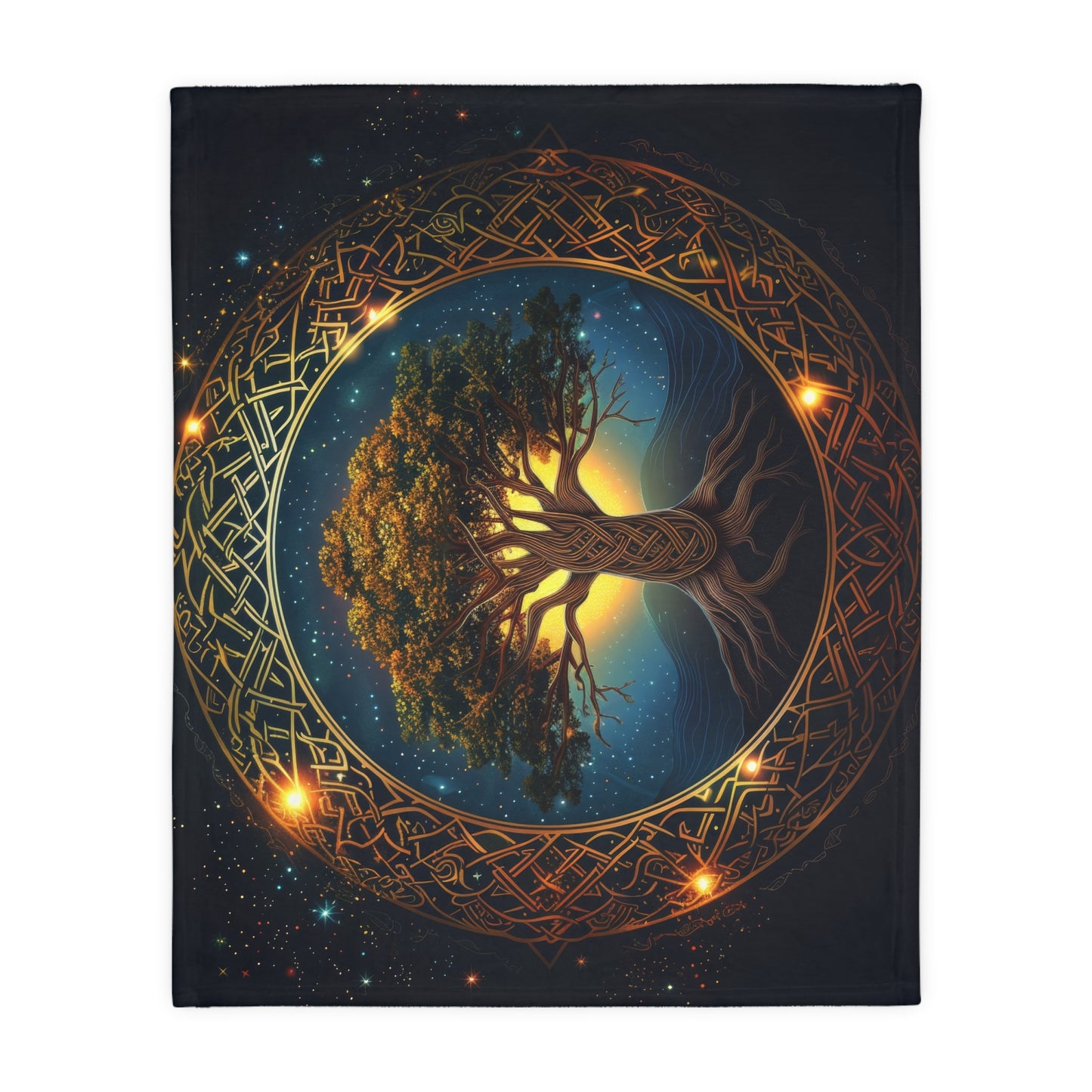 Celtic Tree of Life Mandala Double Sided Throw Blanket, Ancient Occult Aesthetic, Folk Nature Style Living, Dorm & Bed Room Decor