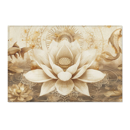 White Lotus Blossom Indoor Chenille Area Rug (3 Sizes), Ancient Occult Aesthetic, Zen Nature Style Living, Dorm & Bed Room Decor