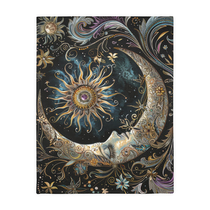 Crescent Moon & Sun Double Sided Throw Blanket, Folk Design, Art Nouveau  Aesthetic, Mystical Magical Bedroom, Living, and Dorm Room Decor