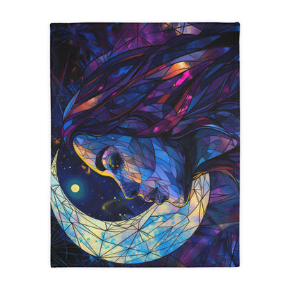 Moonlit Muse Stained Glass Double-Sided Throw Blanket, Lunar Goddess Illustration, Mystical Comfort for Nights & Cozy Spaces