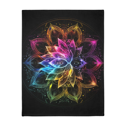 Luminous Lotus Double-Sided Throw Blanket, Vibrant Energy Motif, Radiant Floral Mandala, Cosmic Bloom Design, Ethereal Color Spectrum Art