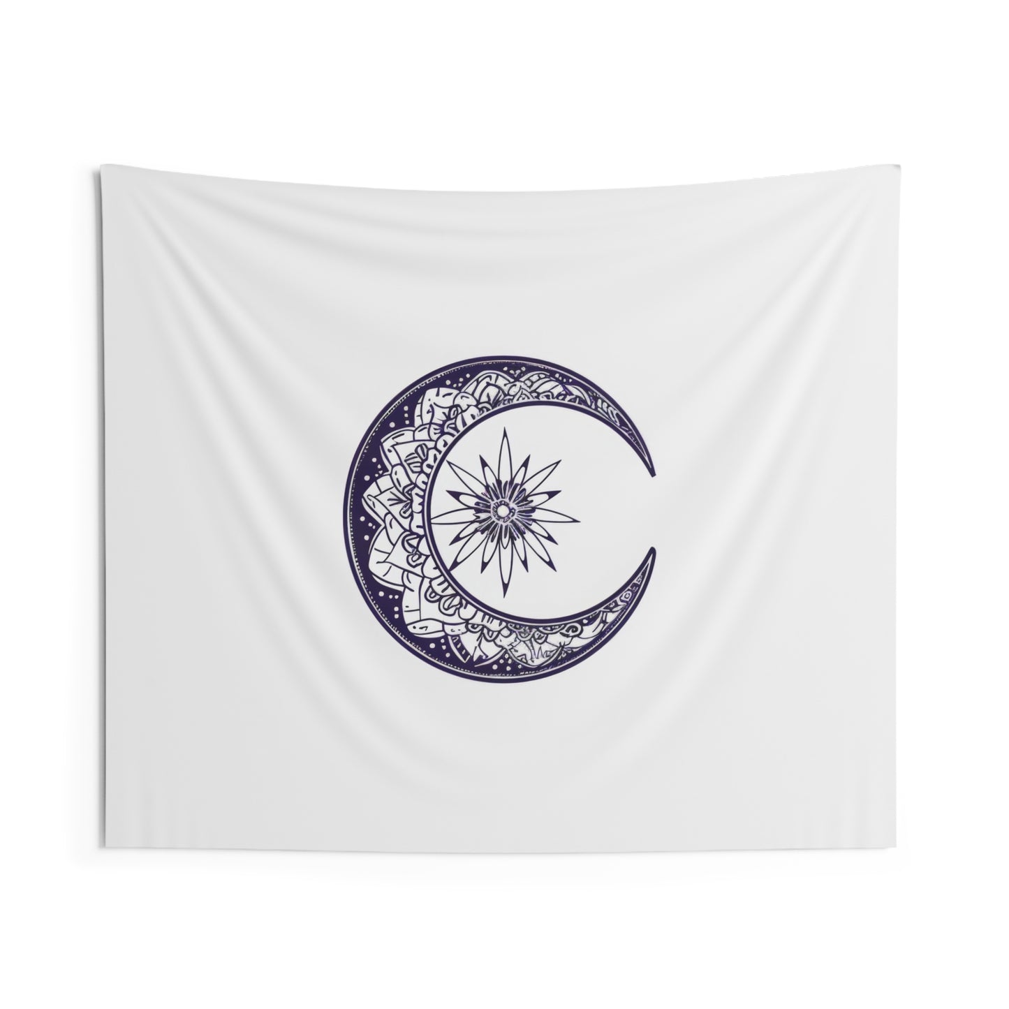 Mandala Crescent Moon Wall Tapestry, Intricate Bohemian Design, Spiritual Zen Decor for Meditation Room, Bedroom, and Living Spaces