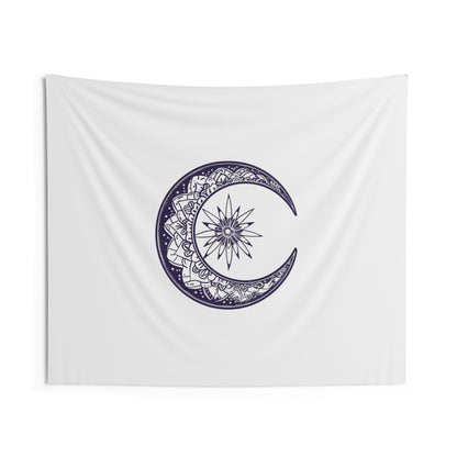 Mandala Crescent Moon Wall Tapestry, Intricate Bohemian Design, Spiritual Zen Decor for Meditation Room, Bedroom, and Living Spaces