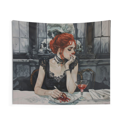 Persephone's Repose Wall Tapestry, Pomegranate & Elegance Art, Enigmatic Decor for Myth-Inspired Interiors