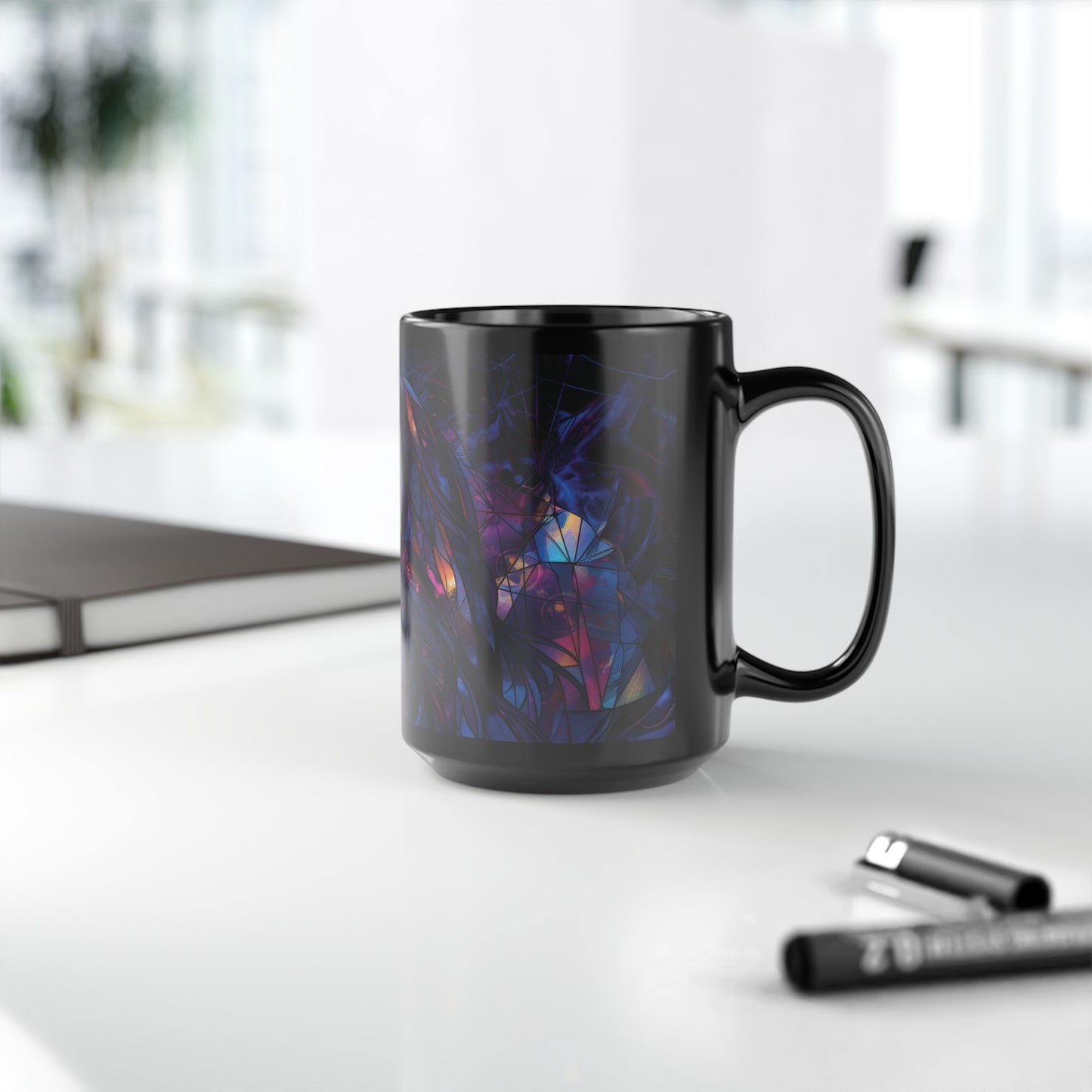 Celestial Lunar Goddess 15oz Ceramic Coffee Mug, Stained Glass Artistry, Cosmic Reflections for Inspired Daily Coffee Rituals & Zen Moments