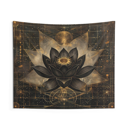 Dark Lotus Flower Indoor Wall Hanging, Mystical Esoteric Motif, Geometric Sacred Patterns Enhancing Decor for Bedrooms, Living Spaces, and Student Dorms