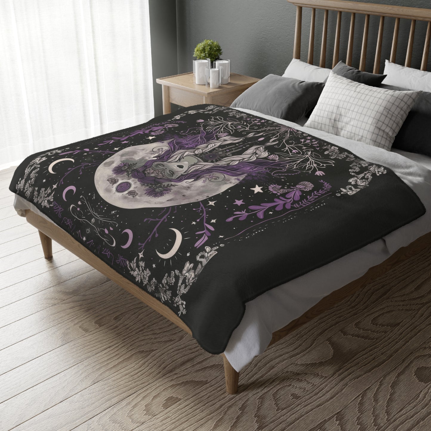 Lunar Goddess Reversible Comfort Throw, Enchanted Occult Motif, Ideal for Nature and Moon Aficionados, Magical Home and Lounge Accent