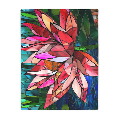 Stained Glass Lotus Blossom Double-Sided Throw Blanket, Vibrant Floral Comfort, Cozy Home Accent for Lounge & Relaxation Spaces