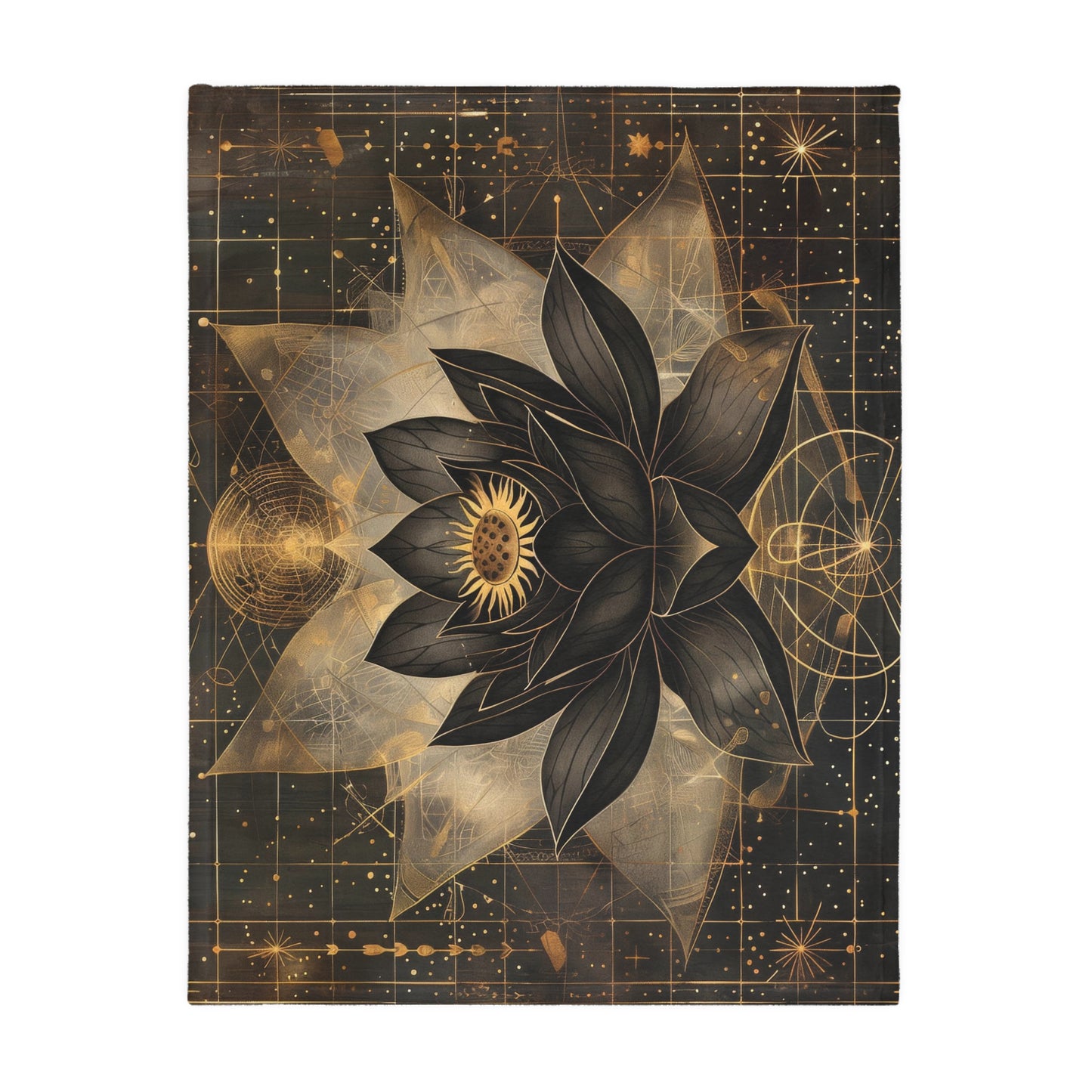 Black Lotus Blossom Dual-Sided Throw Blanket – Occult and Sacred Geometry Home Decor