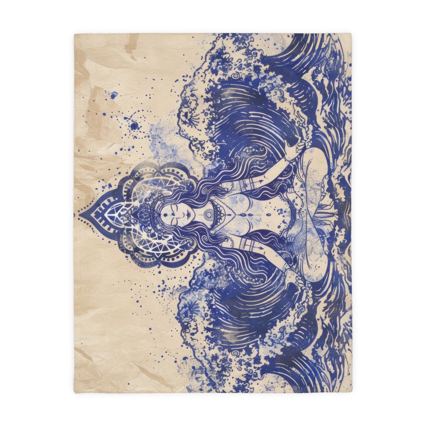 Water Goddess Two-Sided Throw Blanket, Mystical Occult Design, Sacred Geometry Aesthetic, Enchanting Bedroom and Living Room Decor