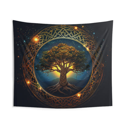 Celtic Tree of Life Mandala Indoor Wall Tapestry, Ancient Occult Aesthetic Altar Cloth, Folk Nature Style Living, Dorm & Bed Room Decor