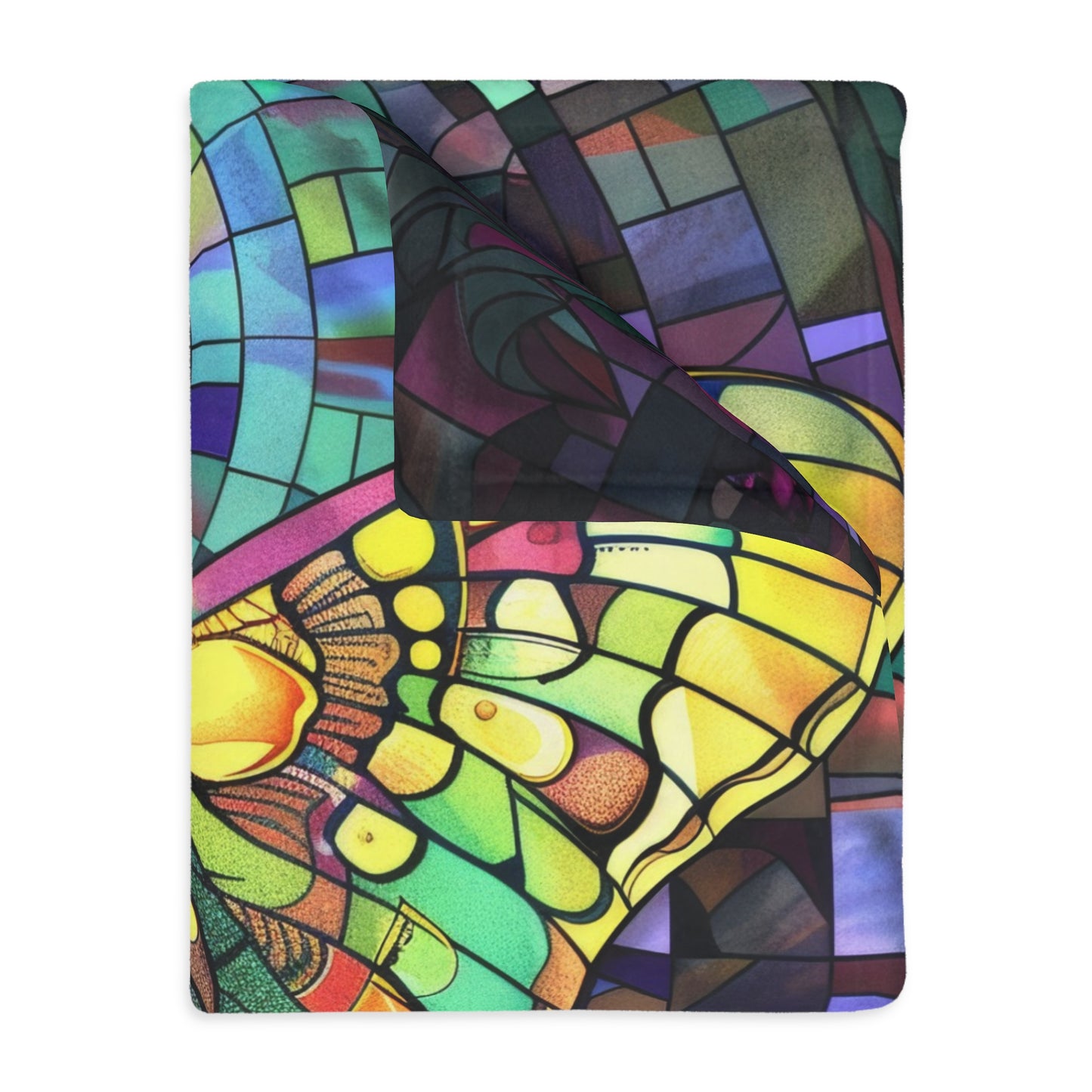 Illuminated Sunset Moth & Crescent Moon Stained Glass Double-Sided Throw Blanket, Luminous Winged Beauty, Luxurious Comfort for Restful Slumber