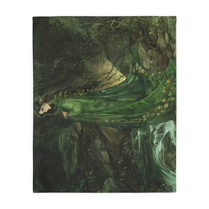 Danu's Enchanted Forest Double-Sided Throw Blanket, Celtic Mother Goddess Realm, Verdant Serenity, Luxurious Comfort