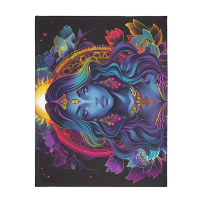 Cosmic Goddess Double Sided Throw Blanket, Electric Mandala Design, Neon Aesthetic, Mystical Magical Bedroom, Living, and Dorm Room Decor