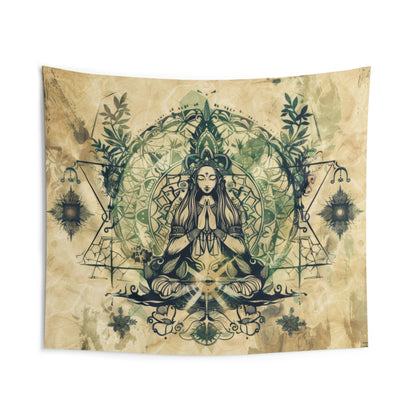 Nature Goddess Indoor Wall Tapestry, Mysterious Occult Design, Sacred Geometry Aesthetic Enchanting Bedroom, Living, and Dorm Room Decor