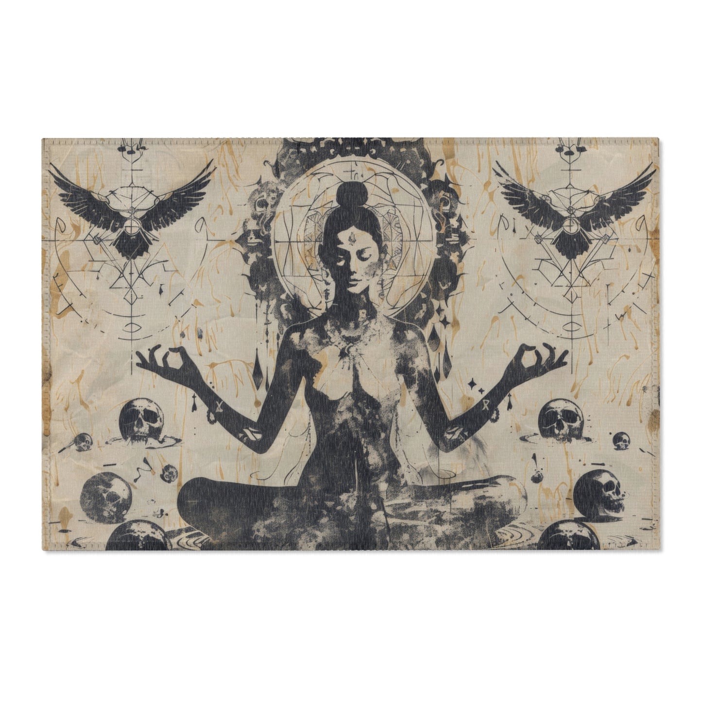 Death Goddess Polyester Chenille Area Rug (3 Sizes), Sacred Geometry Aesthetic, Zen Nature Bedroom, Living Room & Dorm Room Decor