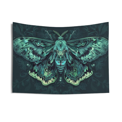 Neon Lunar Moth Wall Tapestry – Emerald Glow Mystical Decor for Bedrooms and Living Spaces