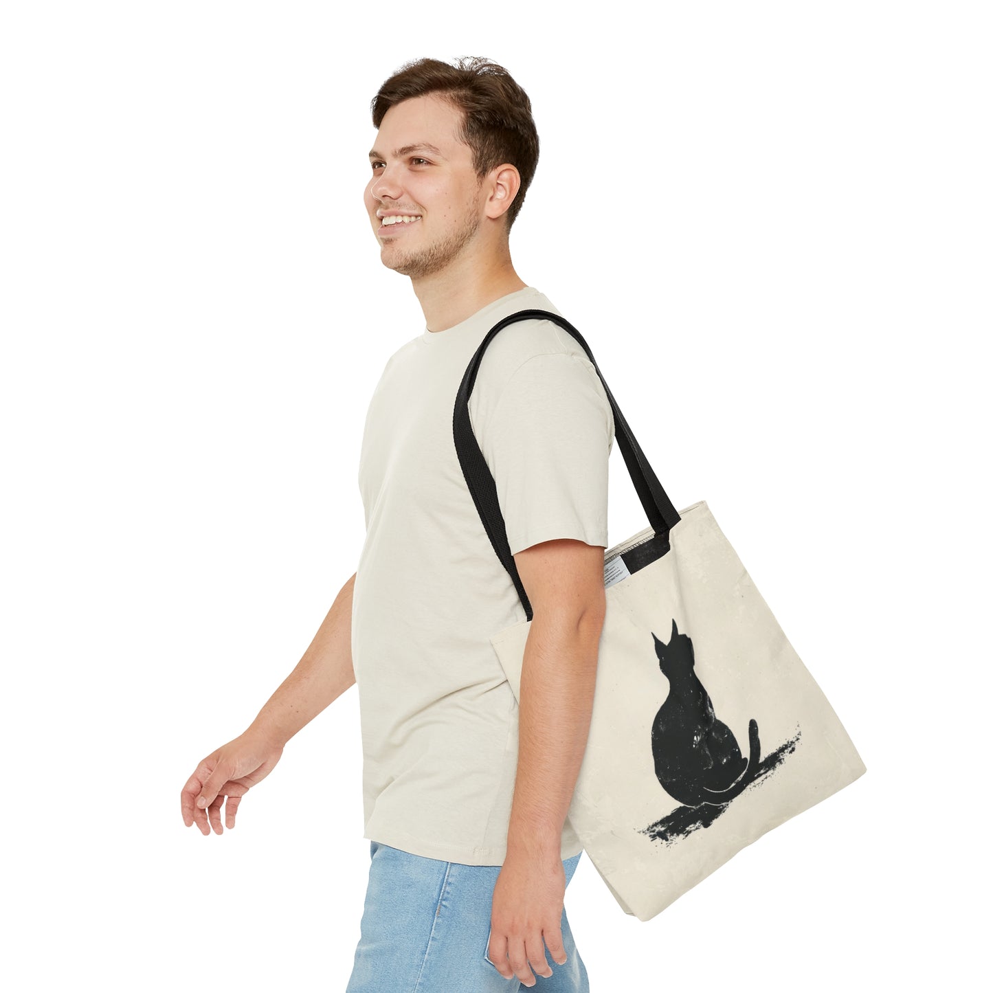 Silhouette Cat Double Sided Tote Bag (3 Sizes), Modern Minimalist Feline Art, Chic Monochrome Pet Fashion Style, Black Handles