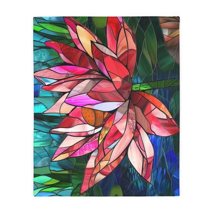 Stained Glass Lotus Blossom Double-Sided Throw Blanket, Vibrant Floral Comfort, Cozy Home Accent for Lounge & Relaxation Spaces