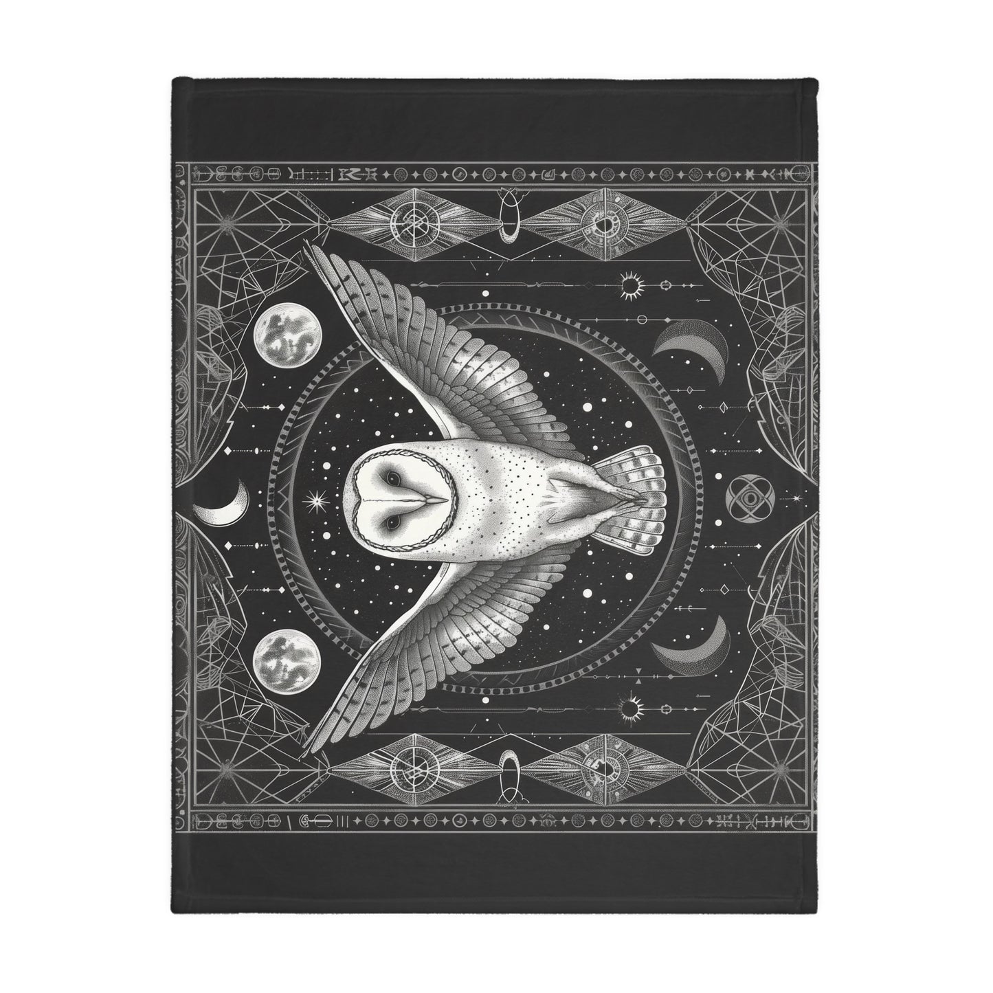 Enchanted White Barn Owl Decorative Double Sided Throw Blanket – Sacred Geometry and Occult Motifs for Home